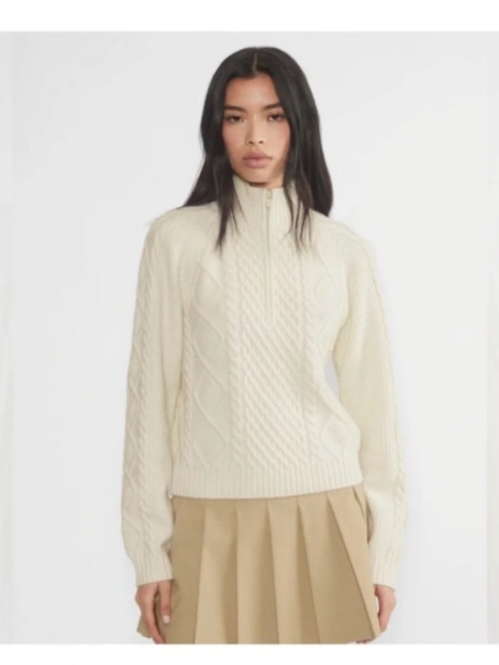 ARITZIA Sunday Boreal 1/4 Zip Sweater Womens Medium Merino Wool Cable Knit